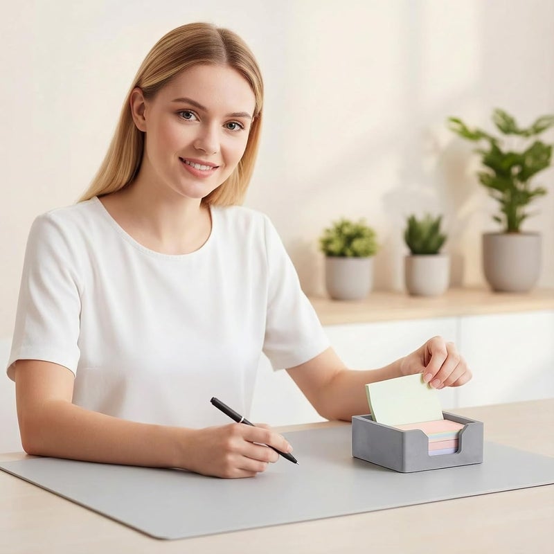 BAOHD Concrete Sticky Note Holder for 3x3 Inch Notes - Cement Self-Stick Note Memo Pad Holder Notepad Dispenser Organizer - Modern Desk Accessory for Office & Home, Gray - Image 3